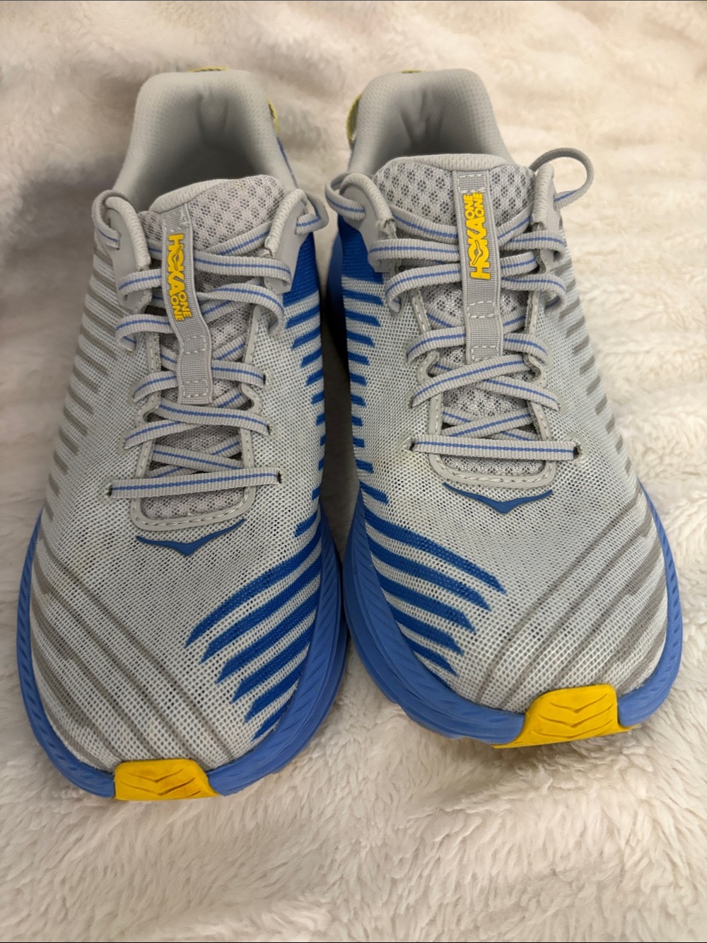 Hoka One One Men's Gray Blue Yellow Athletic Running Shoes